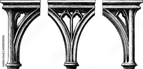 Architectural elements collection featuring engraved buttress and pier designs