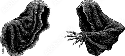 Engraved ghost and banshee illustration set for halloween design