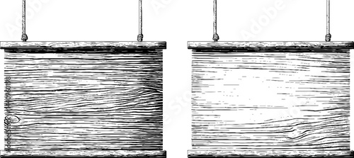 Engraved wood poster on pinboard illustration with vintage design. Rustic hanging decor featuring detailed texture