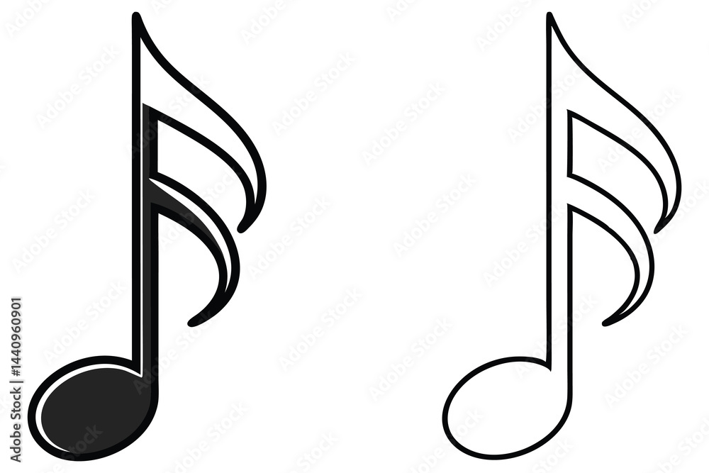 Outline Design of Eighth Musical Notes Isolated on White Background Music Composition