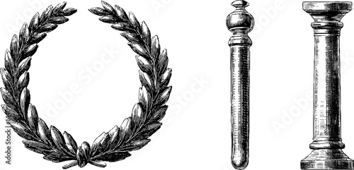 Elegant engraved wreath and command baton set for decorative design