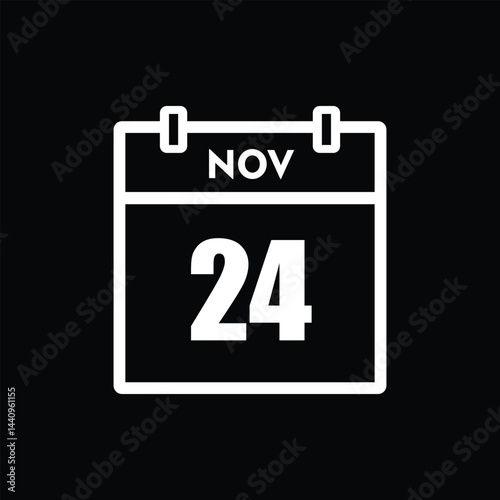calender icon, 24 november icon with black background