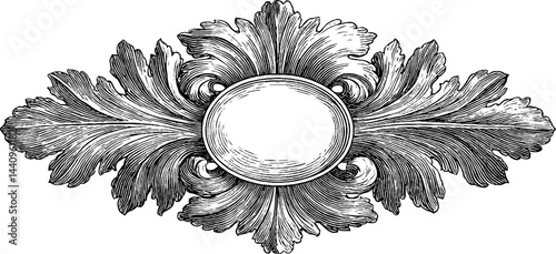 Ornate decorative medallion engraving for vintage design and art decoration