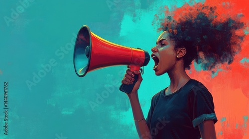 woman shouting into megaphone