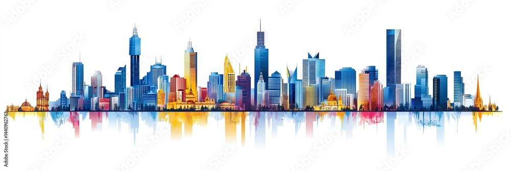 Obraz premium 2d vector melbourne downtown skyline