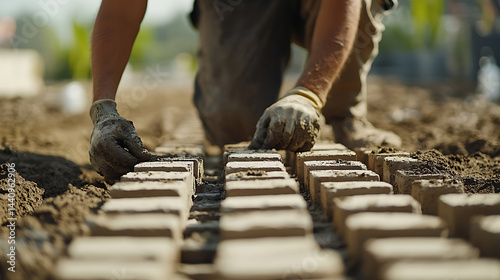 Construction Worker Laying Bricks