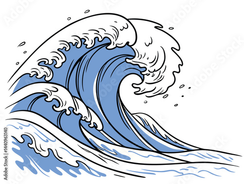 Ocean Wave Clipart - Dynamic Surf Illustration in Blue Tones