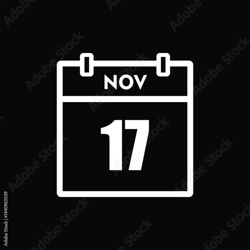 calender icon, 17 november icon with black background