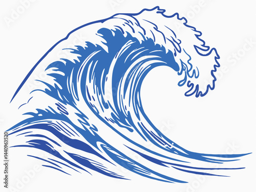 Ocean Wave Clipart - Dynamic Surf Illustration in Blue Tones