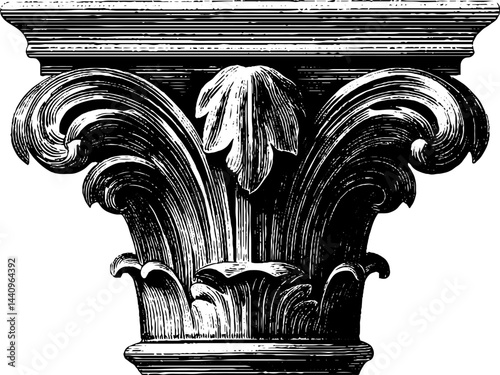 Baroque column capital engraving for architectural design and art history study