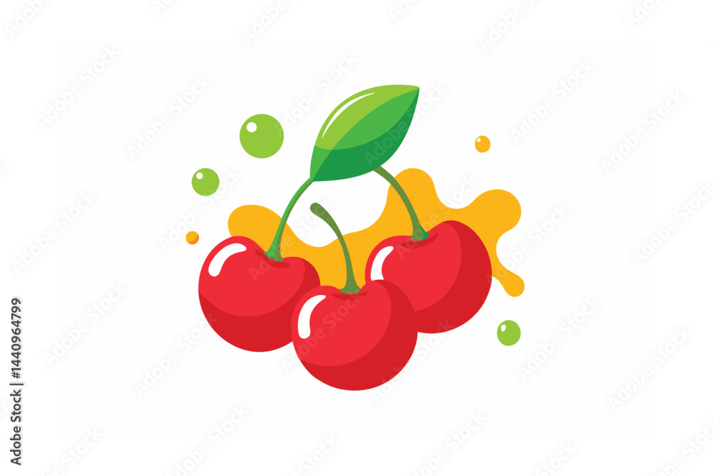 Obraz premium Illustration of Ripe Cherries with Splashing Juice in Vibrant Colors 