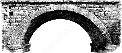 Historical architecture engraving of aqueduct and arch design for educational and decorative use