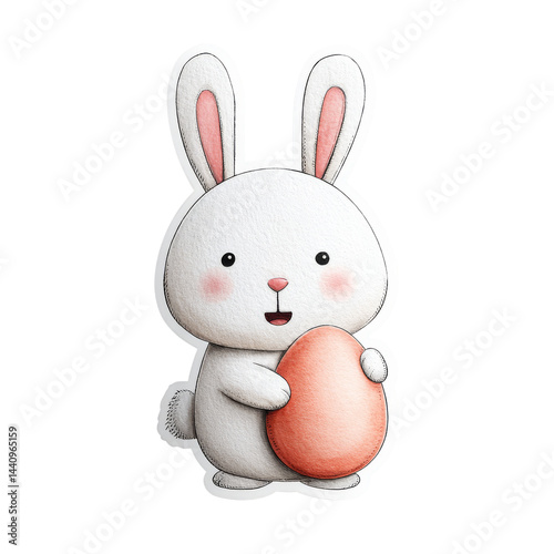 Cute rabbit holding an orange egg in a cheerful and playful setting
