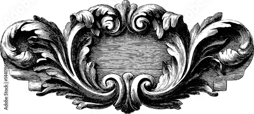 Intricate baroque cartouche engraving for decorative design and antique aesthetic