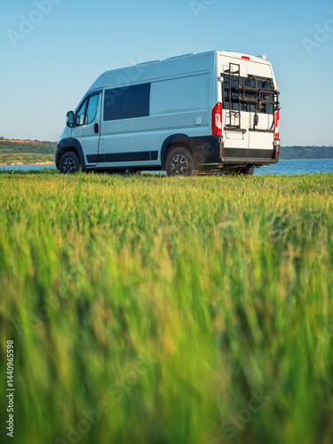 camper van, alone, beach, adventure, destination, holiday, grass, journey, horizon, fresh, campsite, freedom, hippie, camper, cloudscape, beauty, landscape, environment, daylight, light, backgrounds, 