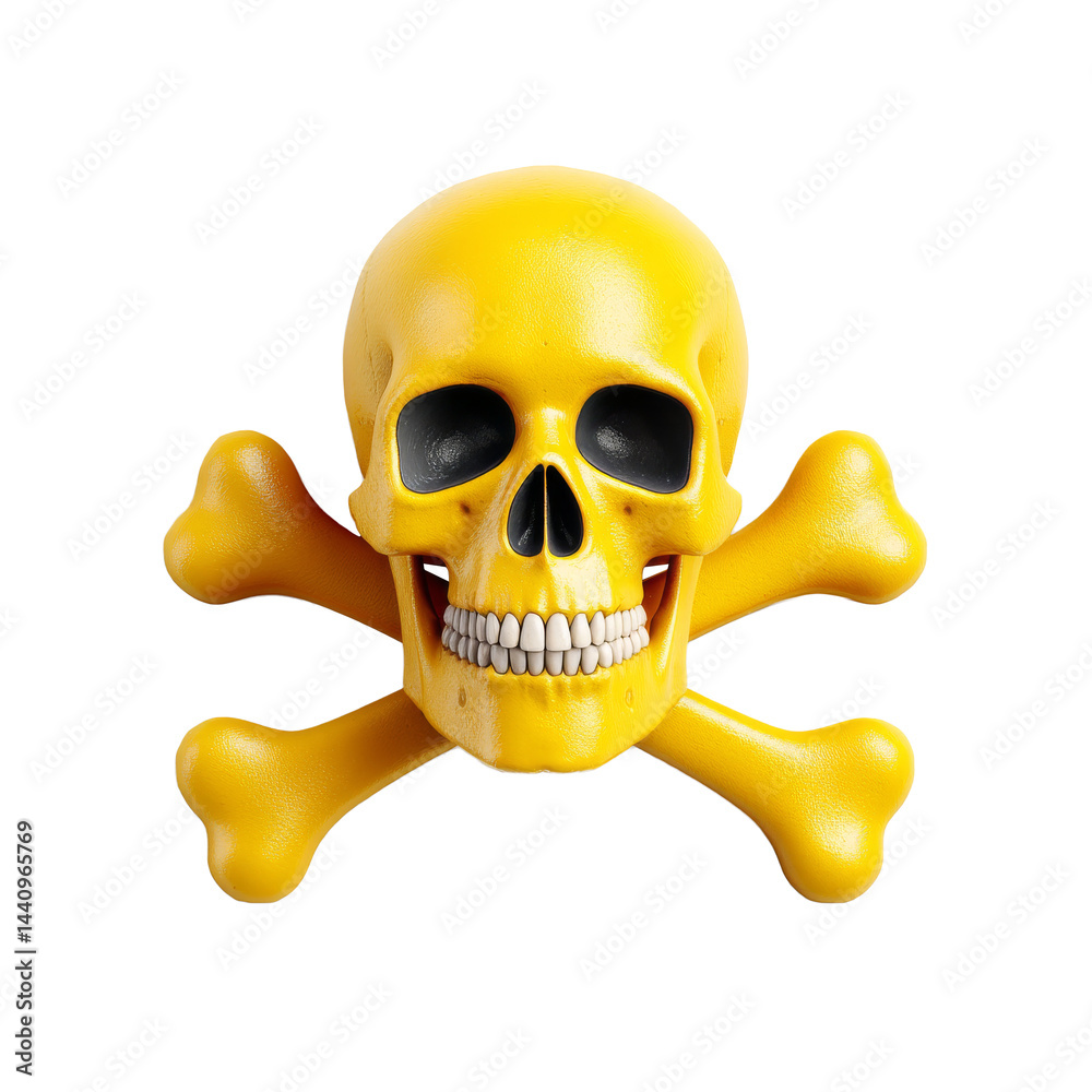 Yellow skull and crossbones design used for decoration or warning signs in various contexts