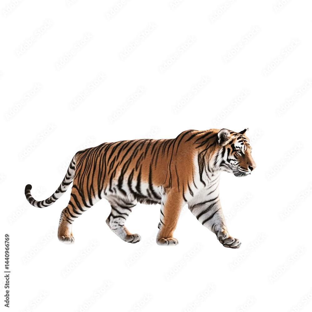 Obraz premium Majestic bengal tiger walking isolated on wildlife animal cat big cat fur on transparent background