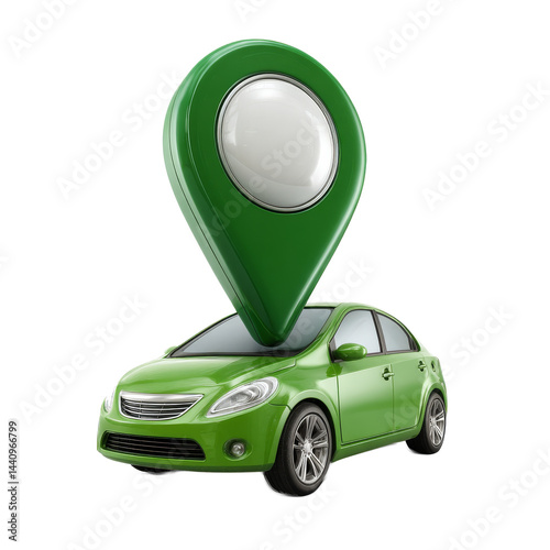 Obraz na płótnie Green car with location marker displayed in digital art design w salonie
