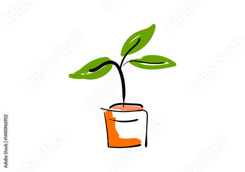 Minimalist line drawing of three growing plants in different stages of growth. 
