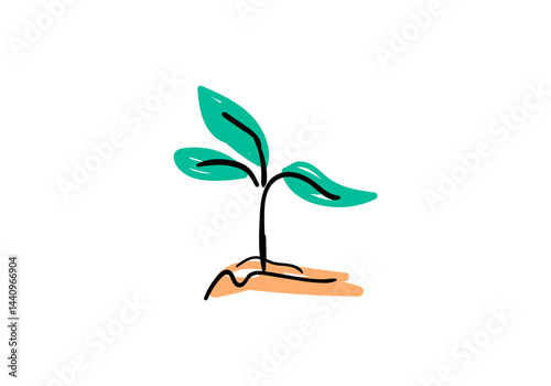 Minimalist line drawing of three growing plants in different stages of growth. 