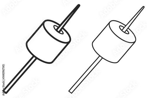 Skewered Marshmallow Icons Two Black and White Outline on White