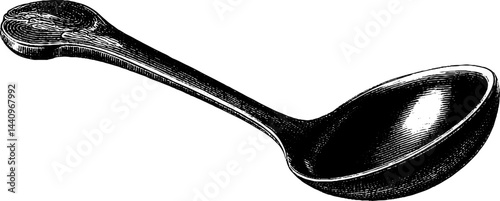 Vintage engraved ladle illustration with bold black lines for design use
