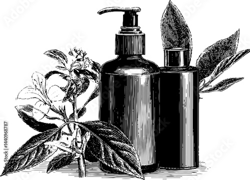Engraved botanical beauty set with moisturizer and cleanser for skincare design