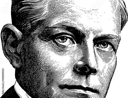 Engraved portrait illustration of diplomatic figure for historical art design
