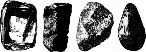 Engraved illustration set of amber and lapis lazuli stones for artistic design