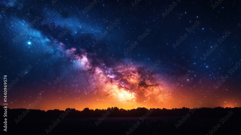 Fototapeta premium Majestic Milky Way Galaxy over Silhouetted Trees at Night