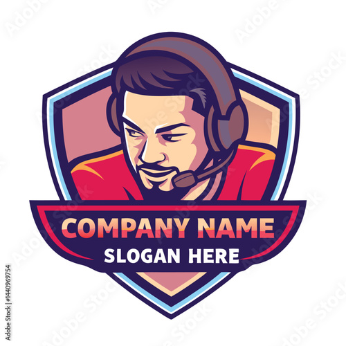 Gamer logo with headset and shield