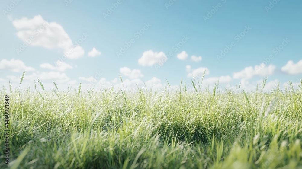 Fototapeta premium Field of grass with a blue sky in the background