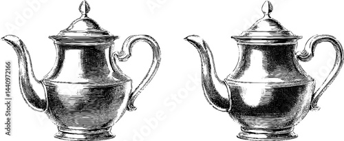 Elegant engraved silver teapot set – vintage design and classic style for antique enthusiasts