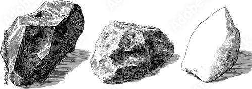 Engraved illustration of garnet and aquamarine stones for design and decor