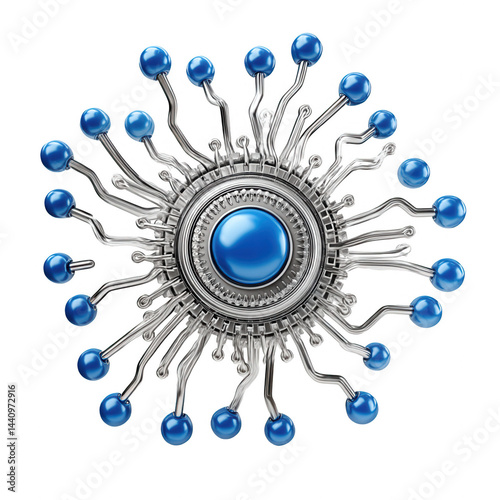 Obraz na płótnie Conceptualized nanotechnology circuit structure with a blue core on white. w salonie