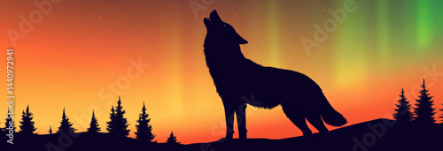 Obraz na płótnie A lone wolf silhouetted against a vibrant aurora borealis, howling w salonie