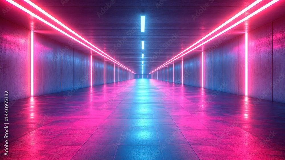 Neon Lights Corridor: A Futuristic Pink and Blue Tunnel