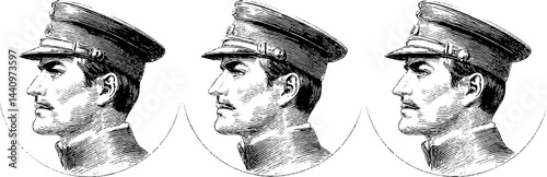 Historical military officer engraving set for design and educational use