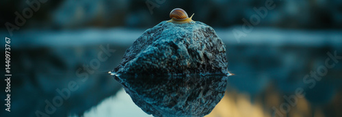 Obraz na płótnie A snail slowly making its way across a reflective surface w salonie