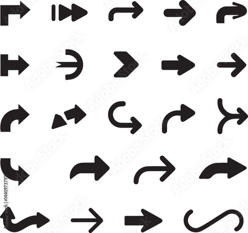 Collection of Diverse Arrow Icons with Various Directions