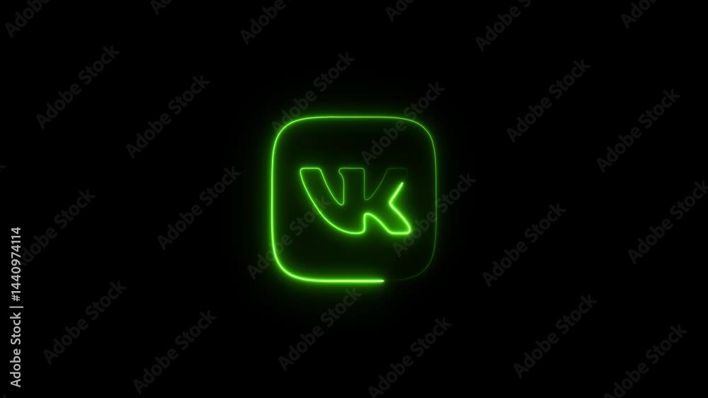 glowing neon VK icon animation on black background