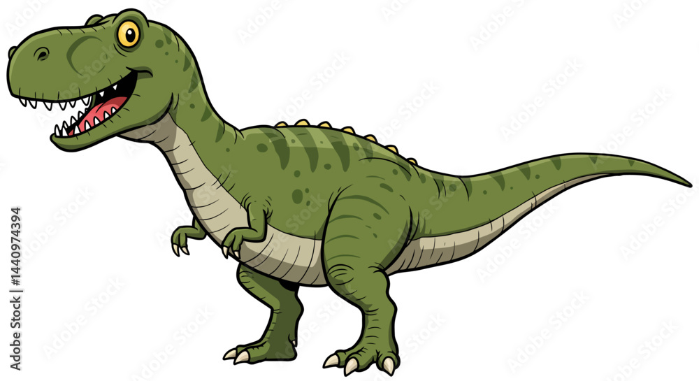 Obraz premium A Cartoon Vector Illustration Of A Friendly Green Giganotosaurus With A Big Smile And Sharp Teeth