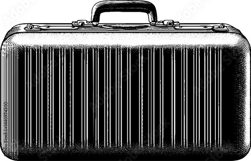 Vintage engraved illustration of suitcase with black bold lines for travel and design