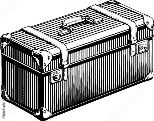 Vintage engraved suitcase illustration with black bold lines for design projects