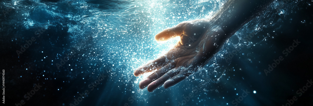 Jesus reaching into the depths to save someone: