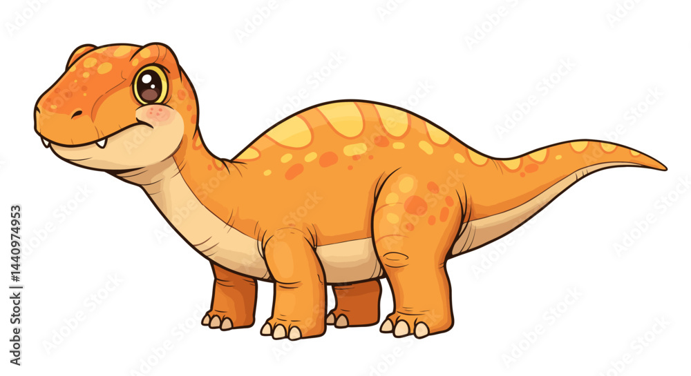 Fototapeta premium A Friendly Cartoon Styled Megalosaurus Dinosaur Is Depicted With Orange Skin And Yellow Spots