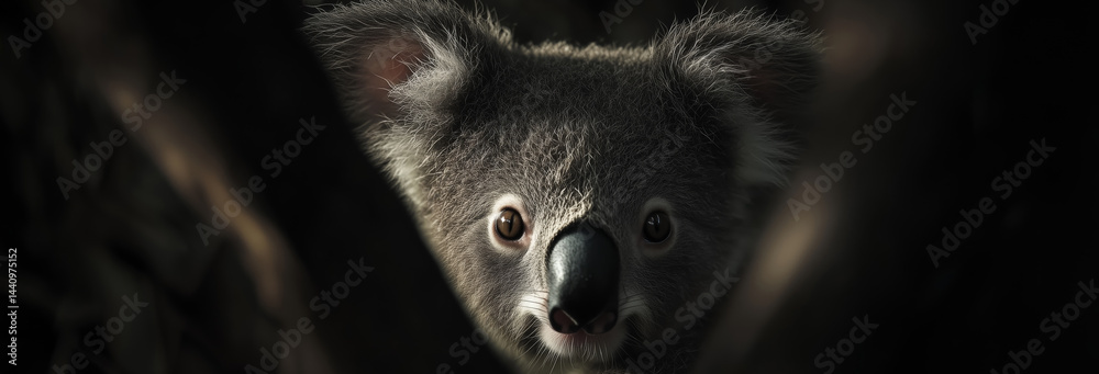 stunning photo of a A koala joey peeking out from behind its mother.