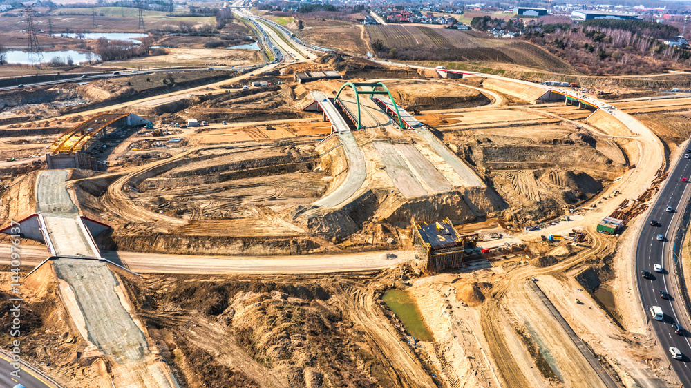 Construction of the new Tricity Metropolitan ring road in Pomerania. Poland
