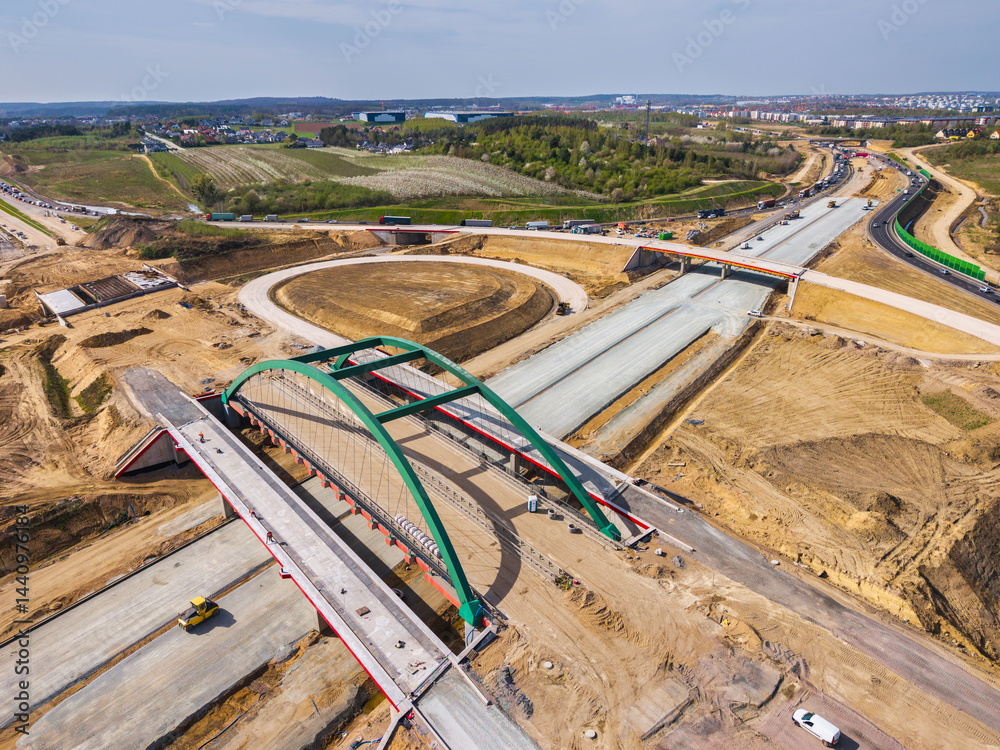 Construction of the new Tricity Metropolitan ring road in Pomerania. Poland
