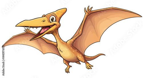 Cartoon Pterodactyl Soars With A Wide Smile And Outstretched Claws In A Cheerful Vector Style